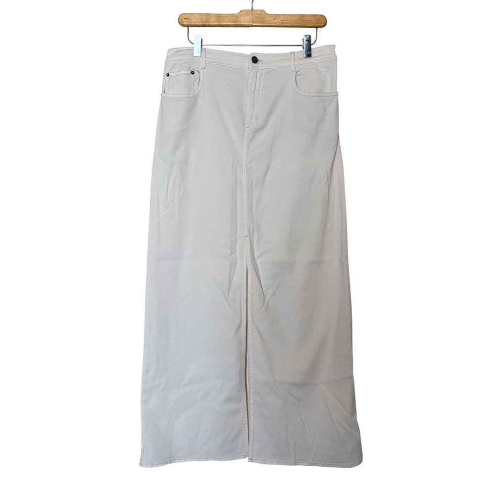 Splendid Collection Womens Ivory Maxi Skirt Size M Elastic Waist Front Slit‎